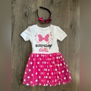 Pink Polka Dot Birthday Girl Dress with Bow